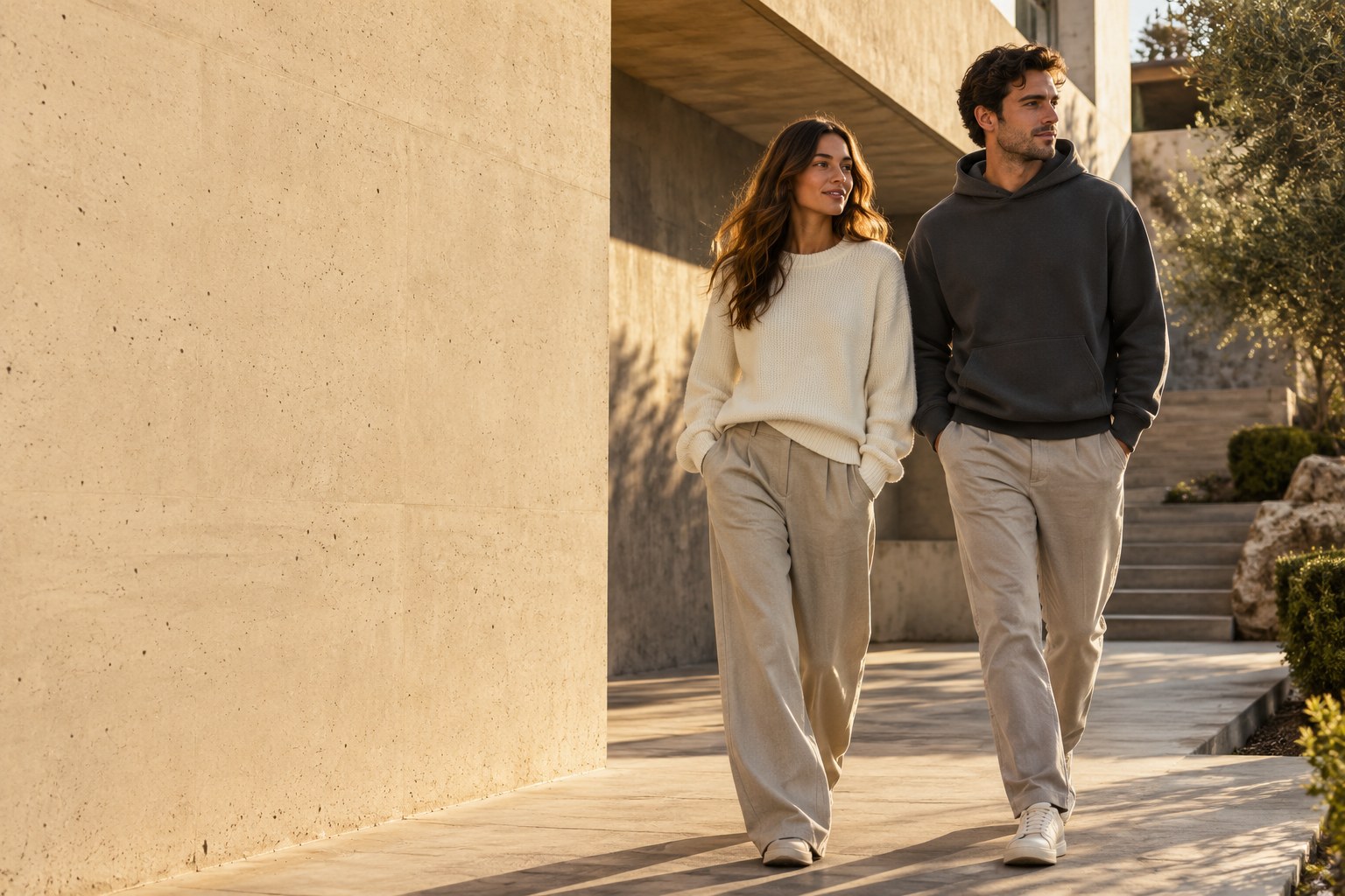 Relaxed everyday layers in warm afternoon light