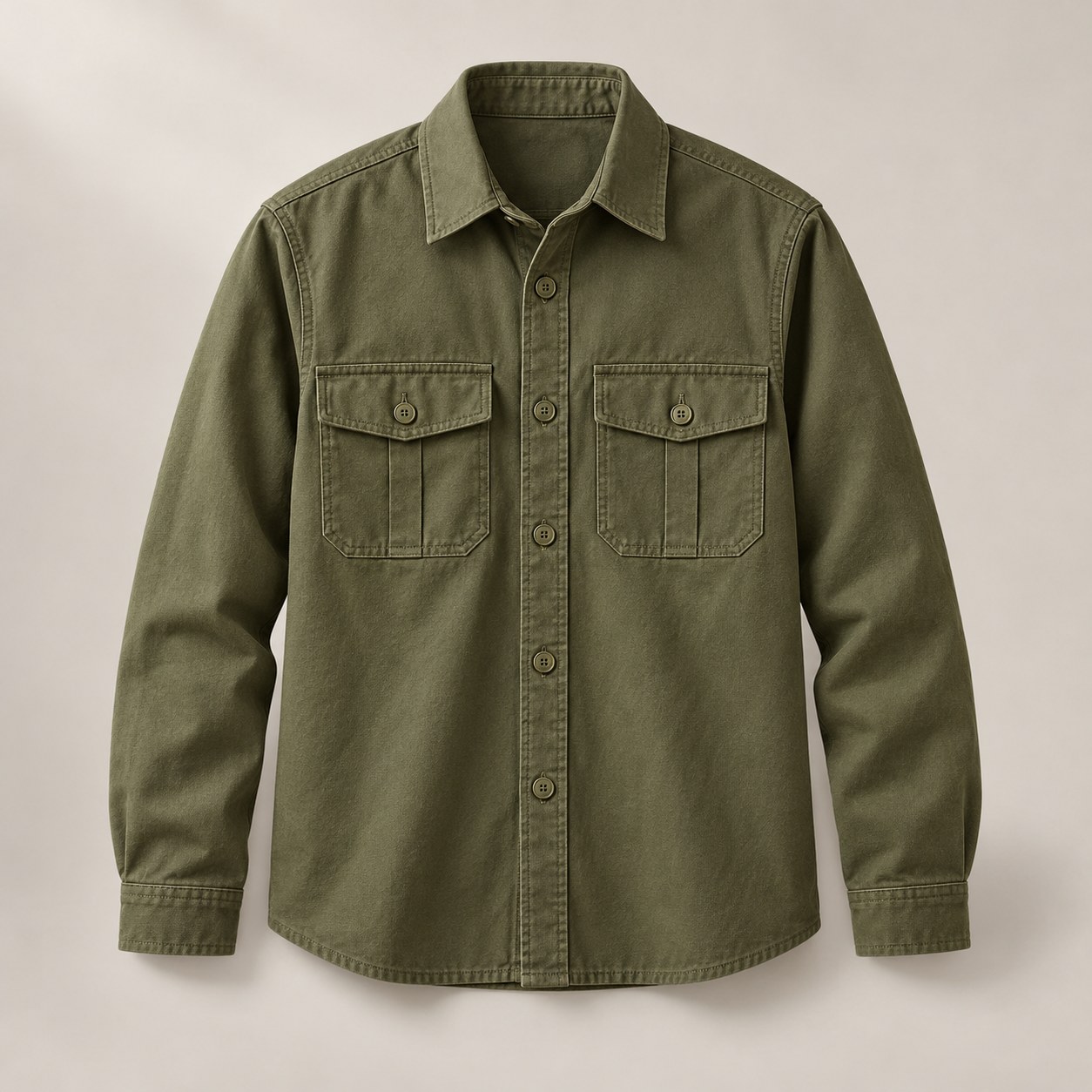 Olive overshirt with considered pocket details